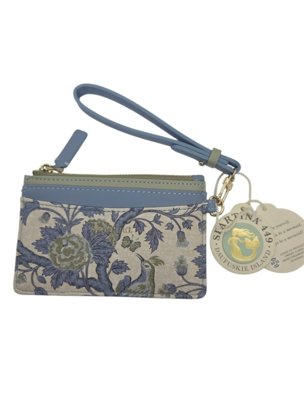 Spartina 449 Slim Card Coin Purse Japonica Bird Green Wristlet NWT
